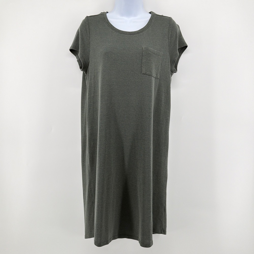 prAna Green Heather Short Sleeve T-Shirt Shift Dress Pocket Sustainable Small S